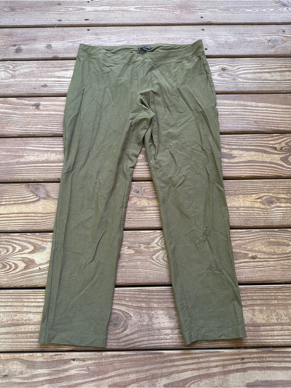 Eileen Fisher Olive Green Pull-On Straight Leg Jersey Knit Pants Medium